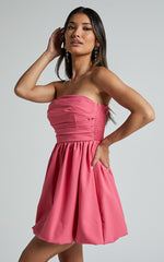Shaima Mini Dress - Strapless Bubble Hem Dress in Fondant Pink