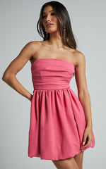 Shaima Mini Dress - Strapless Bubble Hem Dress in Fondant Pink