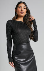 Skyler Top - Long Sleeve Cowl Back in Black and Silver