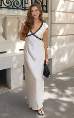 Charlise Midi Dress - Plunge Short Sleeve Dress in Oyster