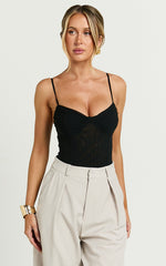 Sofia Bodysuit - Bustier Netting Bodysuit in Black