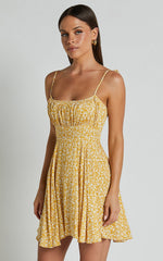 Summer Jam Mini Dress - Strappy Slip Dress in Yellow Floral