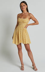 Summer Jam Mini Dress - Strappy Slip Dress in Yellow Floral