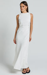 Sylvie Midi Dress - High Neck Flare Dress in White