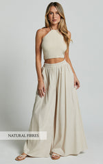Tamara Pants - High Elasticated Waist Wide Leg Pants in Natural