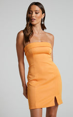Tricia Mini Dress - Strapless Foldover Neckline Dress in Mango