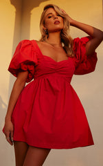 Vashti Mini Dress - Puff Sleeve Sweetheart Dress in Red