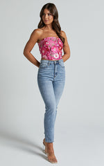 Wren Top - Strapless Garden Flowers Corset Top in Magenta