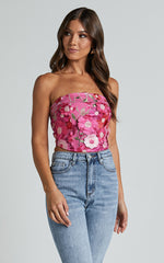 Wren Top - Strapless Garden Flowers Corset Top in Magenta