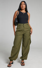 Xyriel - High Waisted Utility Style Cargo Pants in Khaki