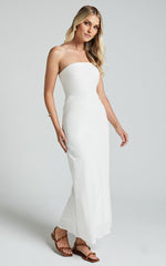 Zeita Maxi Dress - Strapless Fit and Flare Dress in White
