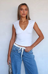 About Us V Neck Top White