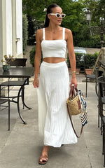 Cherylene Two Piece Set - Knitted Square Neck Crop Top and Midi Skirt Set in Off White