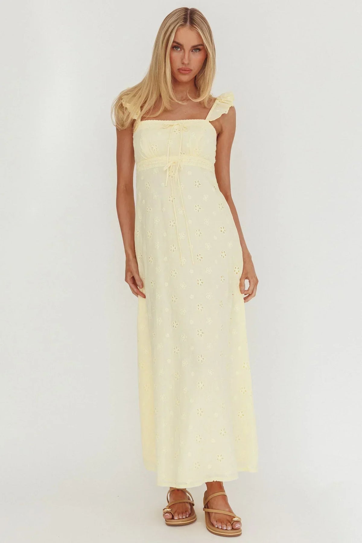 Zimmer Eyelet Frill Strap Maxi Dress Butter