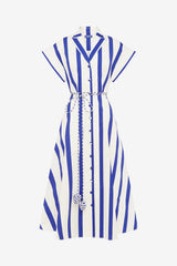 Aubrey Striped Shirt Midi Dress - Navy