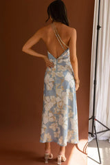 Casa Del Mar One-Shoulder Ruched Midi Dress Floral Blue