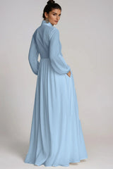 Fizza Plunge Ruch Maxi Dress In Blue