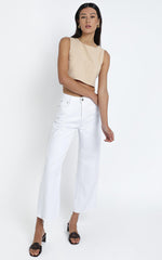 Loxley Top - Tie Up Top in Beige Linen Look