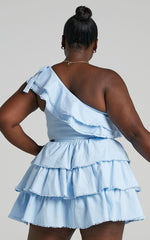 Rooftop SpritzTwo Piece Set - One Shoulder Ruffle Top and Mini Skirt Set in Powder Blue