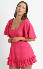 Fancy A Spritz Square Neck Mini Dress in Hot Pink