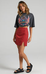 International Babe Mini Skirt in Chilli Linen Look