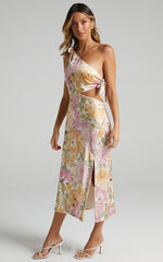 Glaucus Midi Dress - One Shoulder Cut Out Dress in Elegant Rose