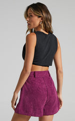 Tovil Shorts - High Waisted Corduroy Shorts in Mulberry