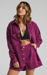Tovil Shorts - High Waisted Corduroy Shorts in Mulberry